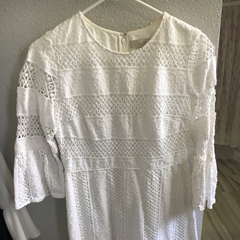 LOFT Bell Sleeve White Lace Dress